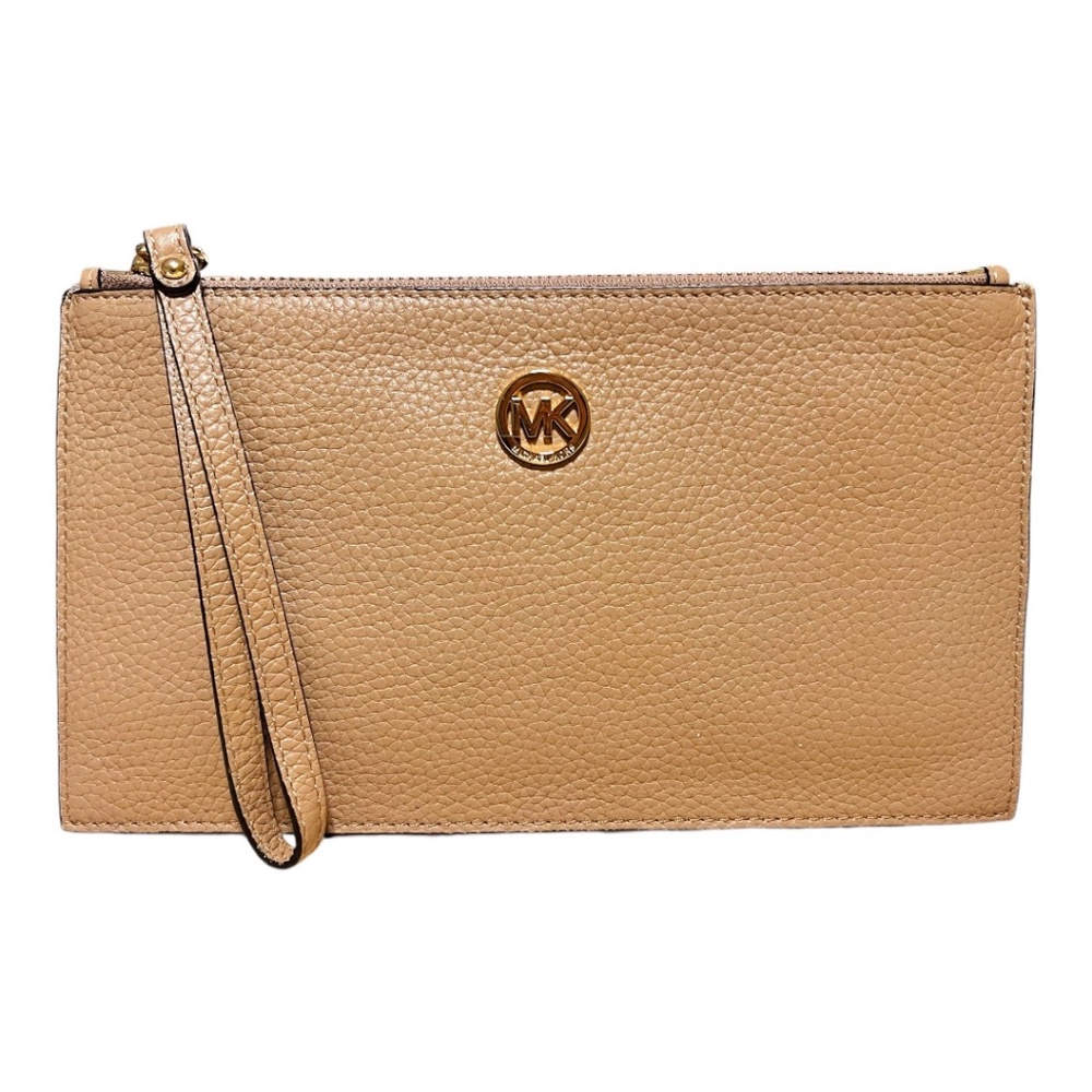 Michael Kors Women's Jet Set Travel Large Top Zip Pebbled Leather Wristlet Pouch